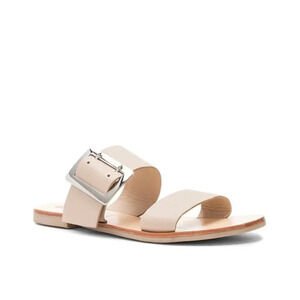 Sol Sana Women’s Sandals April II Slide Flats Straps Leather Buckle Ecru Size 6